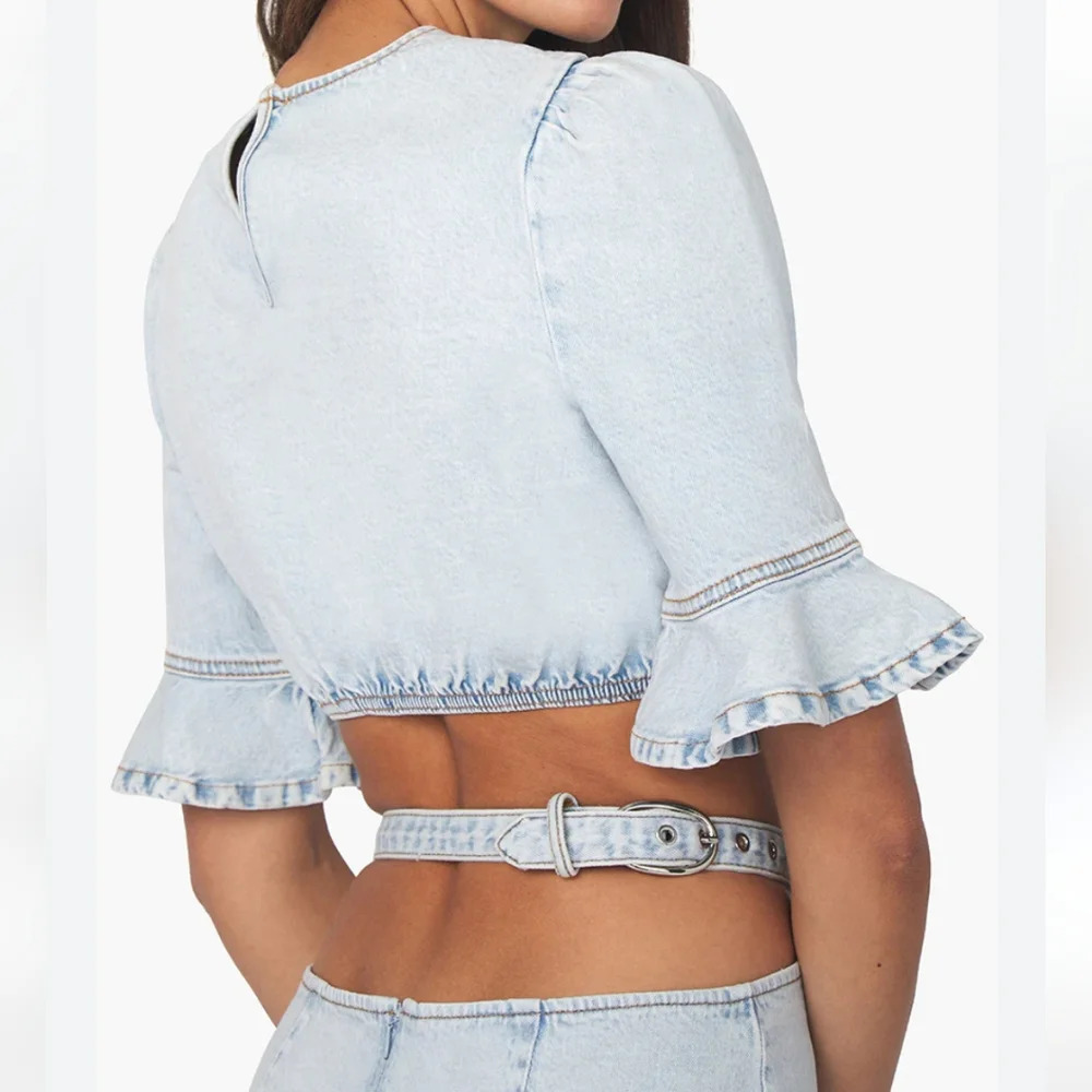 Denim Mini Skirt - NWT WeWoreWhat Cut Out Indigo Comfort Skirt - Picture 2 of 16